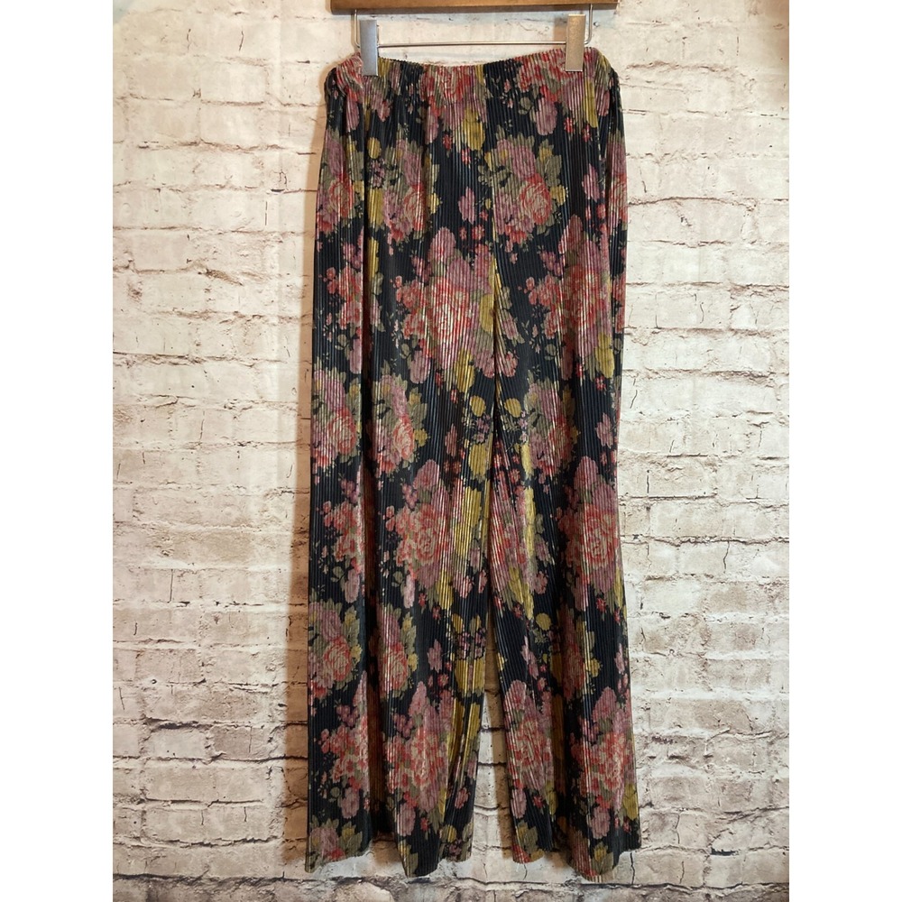 The Limited Pants Women XS Satin Accordion Pleated Dark Floral Artsy Wide Leg